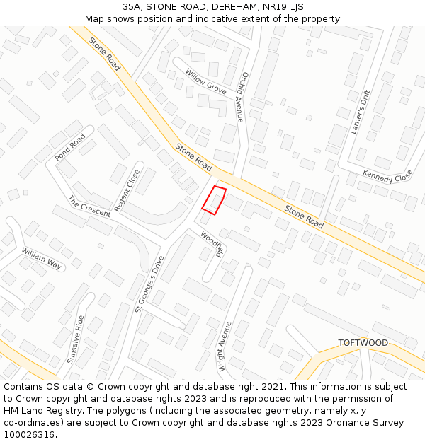 35A, STONE ROAD, DEREHAM, NR19 1JS: Location map and indicative extent of plot