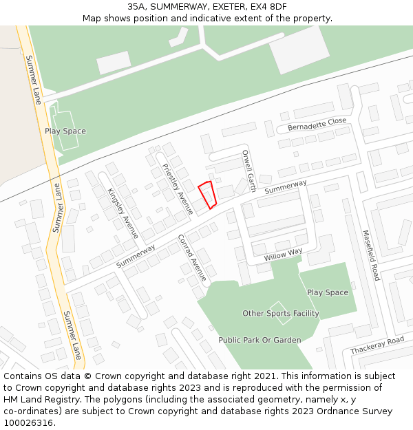 35A, SUMMERWAY, EXETER, EX4 8DF: Location map and indicative extent of plot