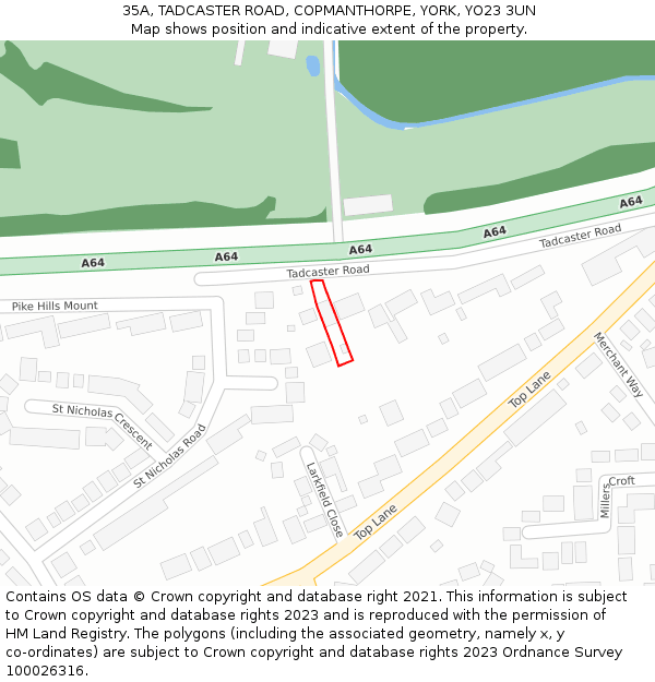 35A, TADCASTER ROAD, COPMANTHORPE, YORK, YO23 3UN: Location map and indicative extent of plot