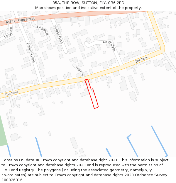 35A, THE ROW, SUTTON, ELY, CB6 2PD: Location map and indicative extent of plot