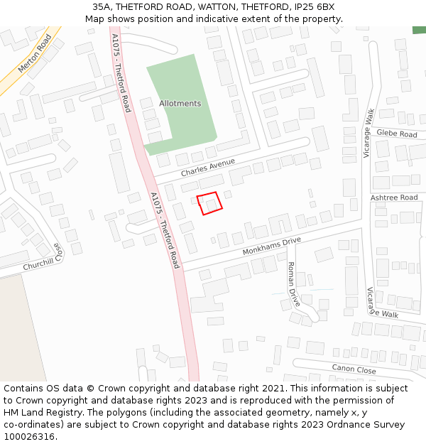 35A, THETFORD ROAD, WATTON, THETFORD, IP25 6BX: Location map and indicative extent of plot