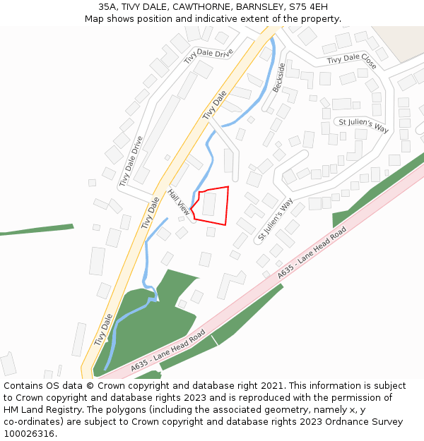 35A, TIVY DALE, CAWTHORNE, BARNSLEY, S75 4EH: Location map and indicative extent of plot