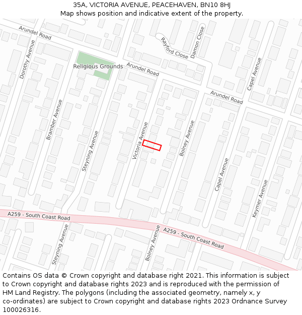 35A, VICTORIA AVENUE, PEACEHAVEN, BN10 8HJ: Location map and indicative extent of plot