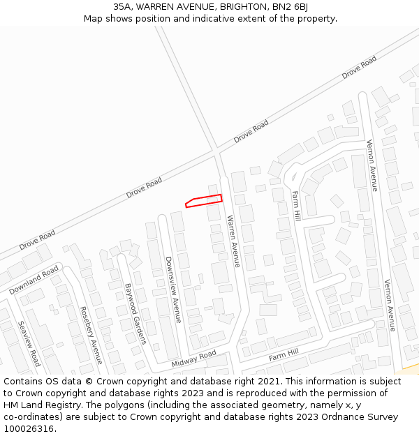 35A, WARREN AVENUE, BRIGHTON, BN2 6BJ: Location map and indicative extent of plot