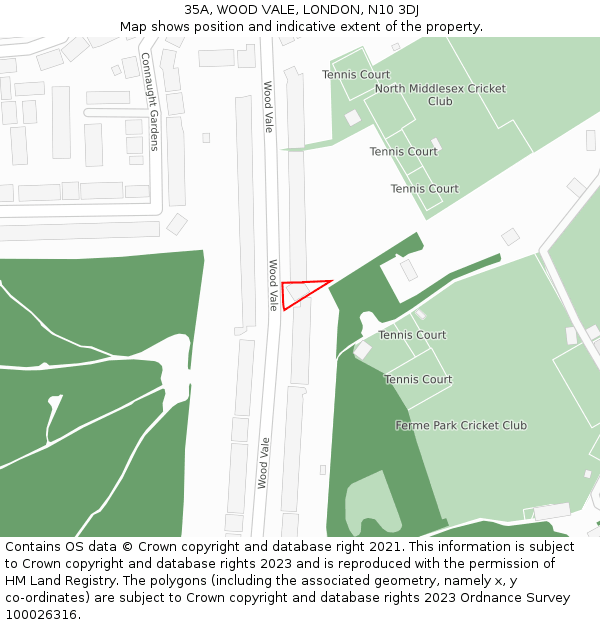 35A, WOOD VALE, LONDON, N10 3DJ: Location map and indicative extent of plot