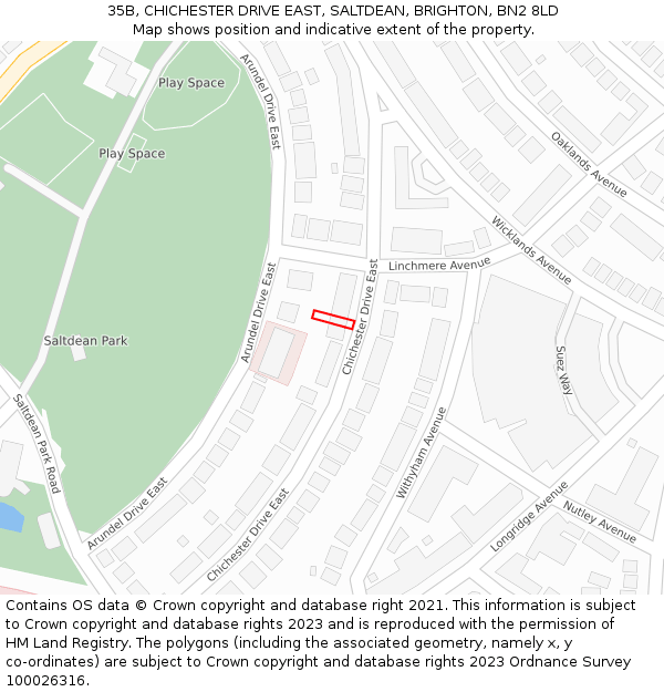 35B, CHICHESTER DRIVE EAST, SALTDEAN, BRIGHTON, BN2 8LD: Location map and indicative extent of plot