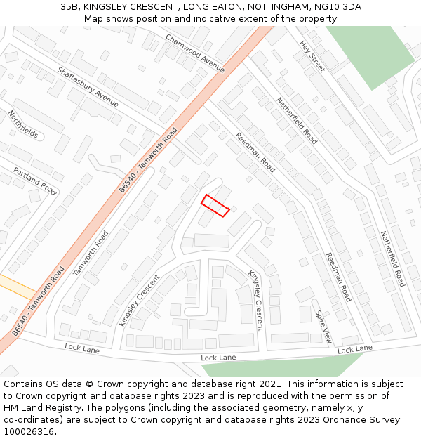 35B, KINGSLEY CRESCENT, LONG EATON, NOTTINGHAM, NG10 3DA: Location map and indicative extent of plot
