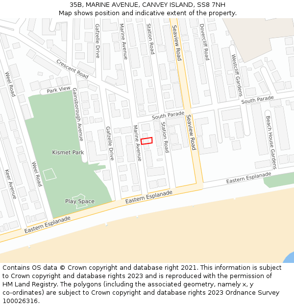 35B, MARINE AVENUE, CANVEY ISLAND, SS8 7NH: Location map and indicative extent of plot