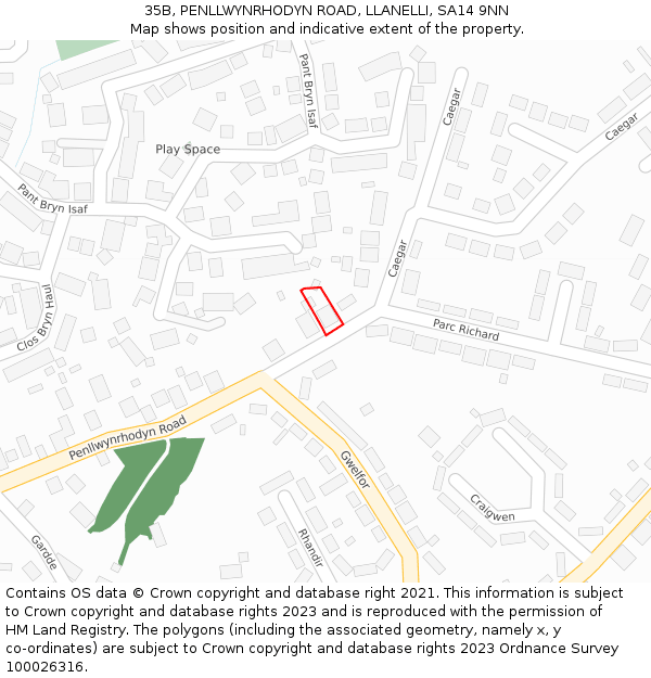 35B, PENLLWYNRHODYN ROAD, LLANELLI, SA14 9NN: Location map and indicative extent of plot