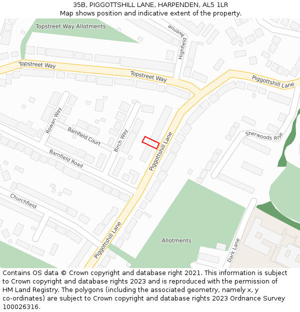 35B, PIGGOTTSHILL LANE, HARPENDEN, AL5 1LR: Location map and indicative extent of plot