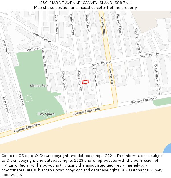 35C, MARINE AVENUE, CANVEY ISLAND, SS8 7NH: Location map and indicative extent of plot
