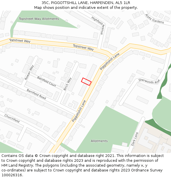 35C, PIGGOTTSHILL LANE, HARPENDEN, AL5 1LR: Location map and indicative extent of plot