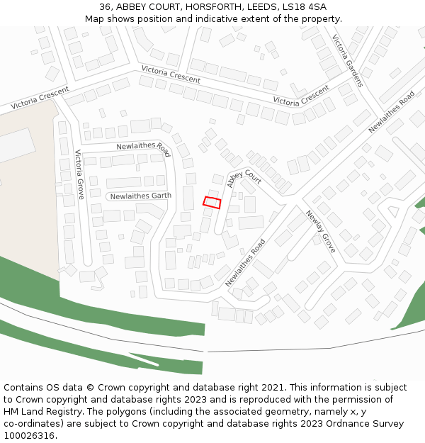 36, ABBEY COURT, HORSFORTH, LEEDS, LS18 4SA: Location map and indicative extent of plot