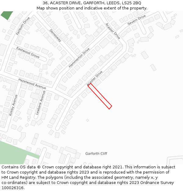 36, ACASTER DRIVE, GARFORTH, LEEDS, LS25 2BQ: Location map and indicative extent of plot