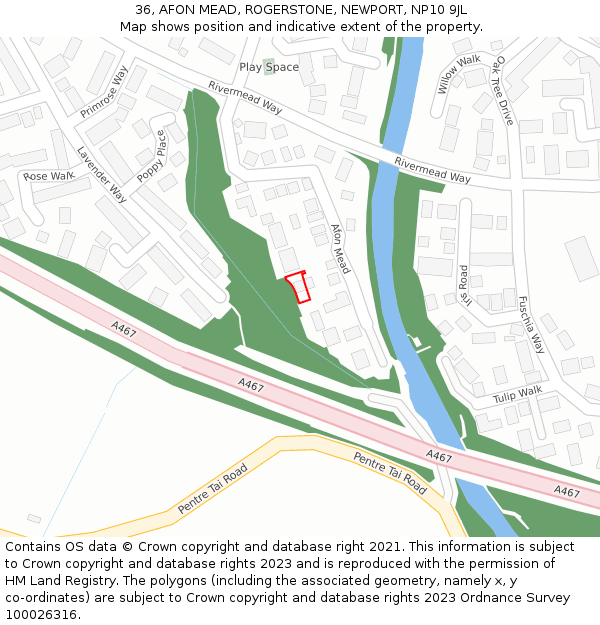 36, AFON MEAD, ROGERSTONE, NEWPORT, NP10 9JL: Location map and indicative extent of plot