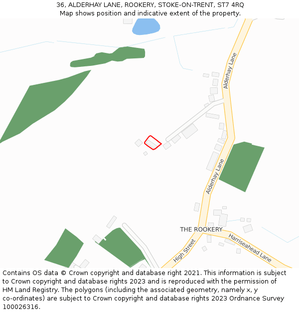 36, ALDERHAY LANE, ROOKERY, STOKE-ON-TRENT, ST7 4RQ: Location map and indicative extent of plot