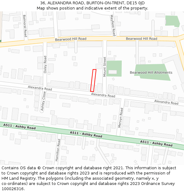 36, ALEXANDRA ROAD, BURTON-ON-TRENT, DE15 0JD: Location map and indicative extent of plot