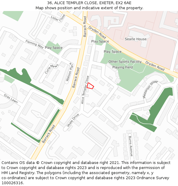 36, ALICE TEMPLER CLOSE, EXETER, EX2 6AE: Location map and indicative extent of plot