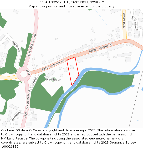 36, ALLBROOK HILL, EASTLEIGH, SO50 4LY: Location map and indicative extent of plot