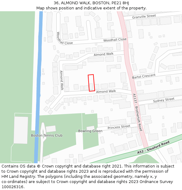 36, ALMOND WALK, BOSTON, PE21 8HJ: Location map and indicative extent of plot