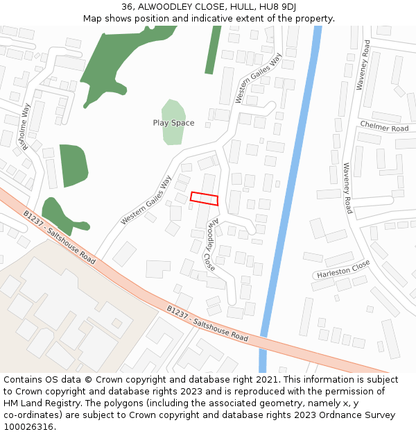 36, ALWOODLEY CLOSE, HULL, HU8 9DJ: Location map and indicative extent of plot