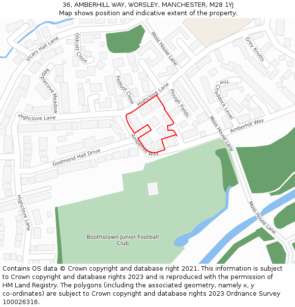 36, AMBERHILL WAY, WORSLEY, MANCHESTER, M28 1YJ: Location map and indicative extent of plot