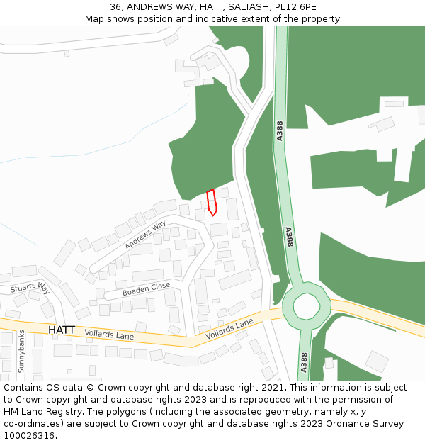 36, ANDREWS WAY, HATT, SALTASH, PL12 6PE: Location map and indicative extent of plot