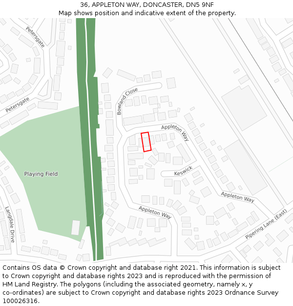 36, APPLETON WAY, DONCASTER, DN5 9NF: Location map and indicative extent of plot