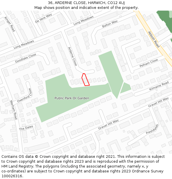 36, ARDERNE CLOSE, HARWICH, CO12 4UJ: Location map and indicative extent of plot