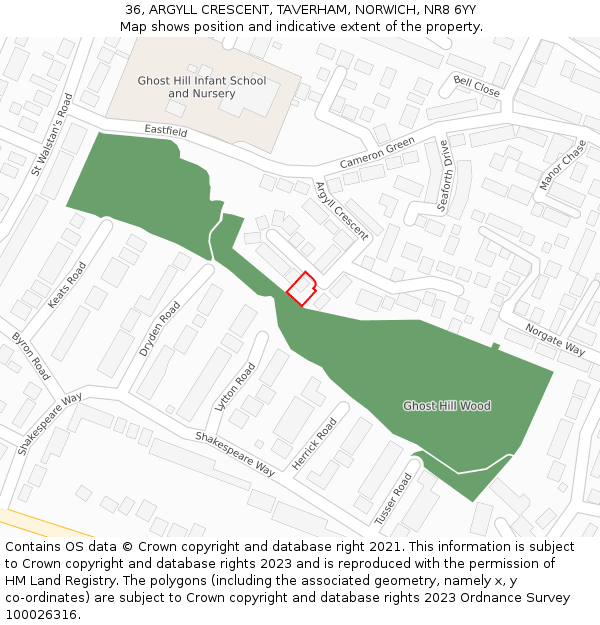 36, ARGYLL CRESCENT, TAVERHAM, NORWICH, NR8 6YY: Location map and indicative extent of plot