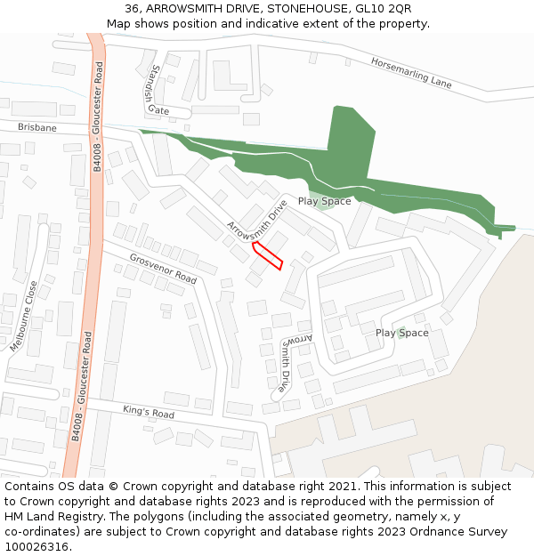 36, ARROWSMITH DRIVE, STONEHOUSE, GL10 2QR: Location map and indicative extent of plot