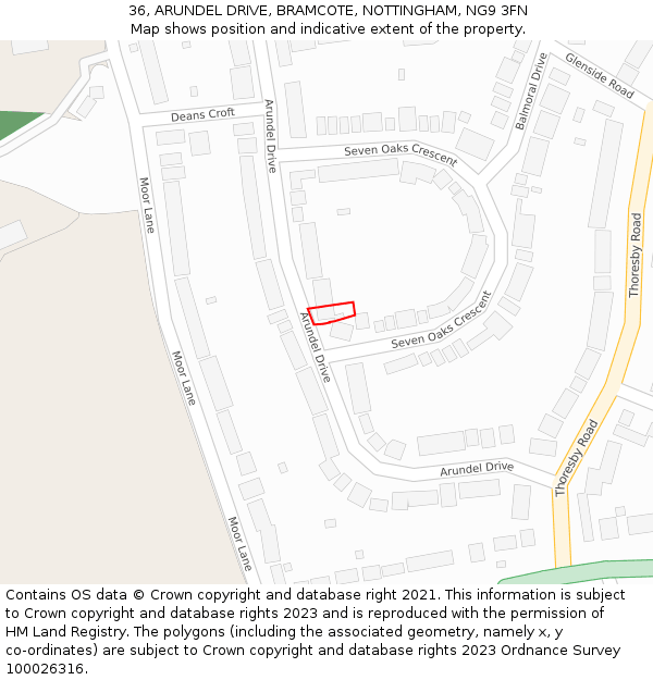 36, ARUNDEL DRIVE, BRAMCOTE, NOTTINGHAM, NG9 3FN: Location map and indicative extent of plot