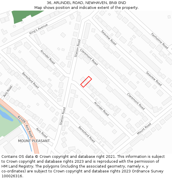 36, ARUNDEL ROAD, NEWHAVEN, BN9 0ND: Location map and indicative extent of plot