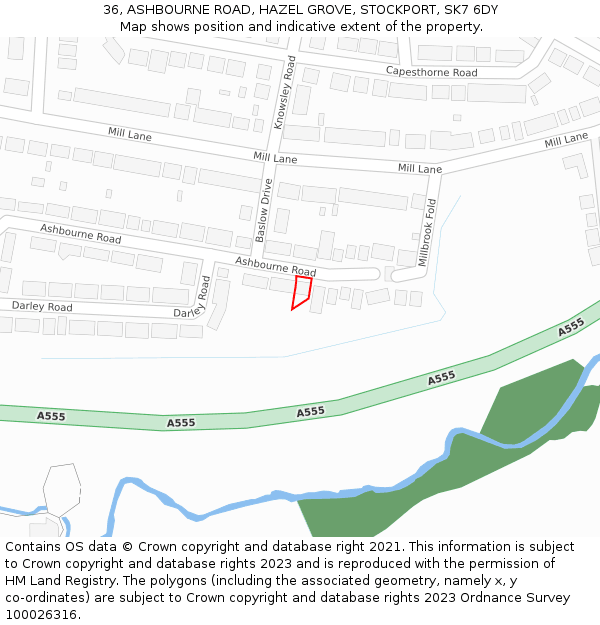 36, ASHBOURNE ROAD, HAZEL GROVE, STOCKPORT, SK7 6DY: Location map and indicative extent of plot