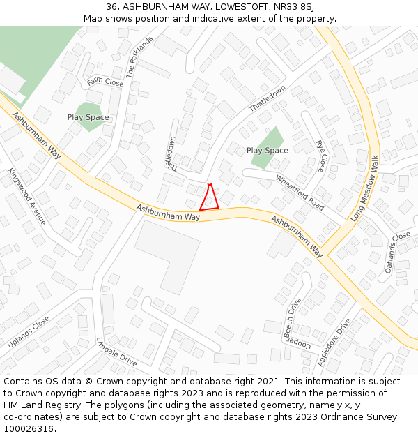 36, ASHBURNHAM WAY, LOWESTOFT, NR33 8SJ: Location map and indicative extent of plot