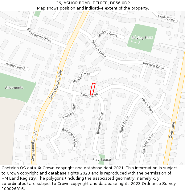 36, ASHOP ROAD, BELPER, DE56 0DP: Location map and indicative extent of plot