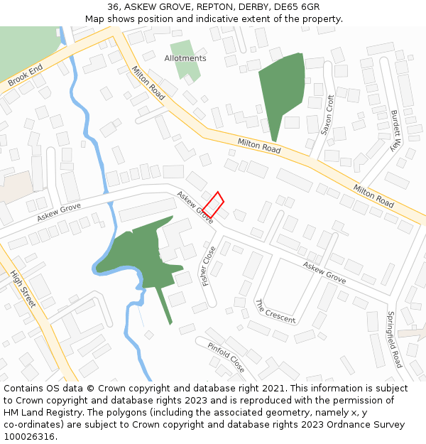 36, ASKEW GROVE, REPTON, DERBY, DE65 6GR: Location map and indicative extent of plot