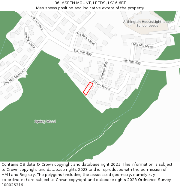 36, ASPEN MOUNT, LEEDS, LS16 6RT: Location map and indicative extent of plot
