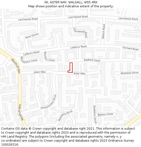 36, ASTER WAY, WALSALL, WS5 4RX: Location map and indicative extent of plot