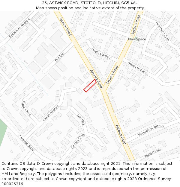 36, ASTWICK ROAD, STOTFOLD, HITCHIN, SG5 4AU: Location map and indicative extent of plot