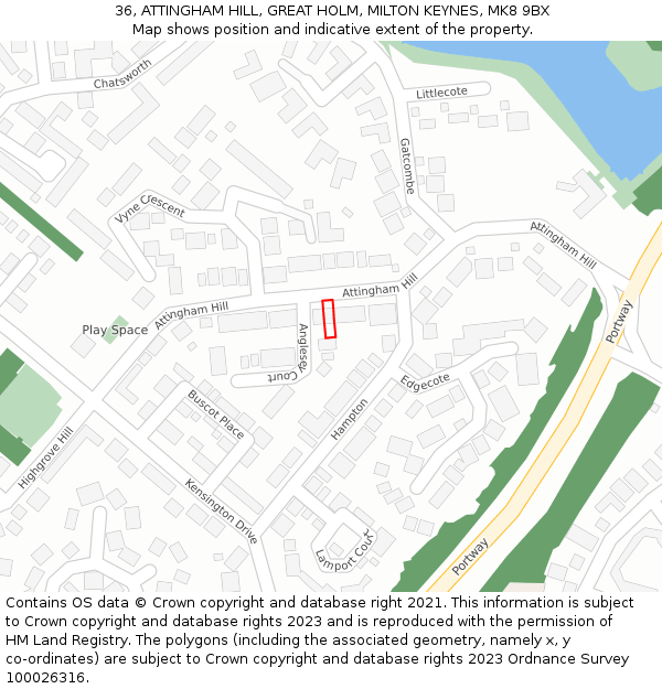 36, ATTINGHAM HILL, GREAT HOLM, MILTON KEYNES, MK8 9BX: Location map and indicative extent of plot