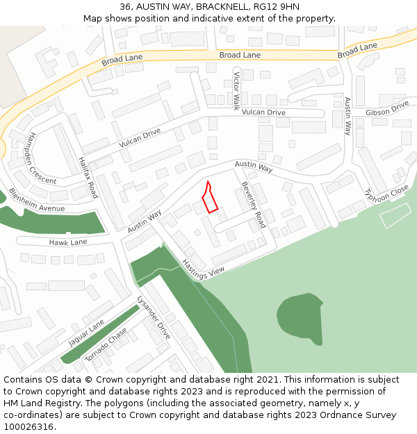 36, AUSTIN WAY, BRACKNELL, RG12 9HN: Location map and indicative extent of plot