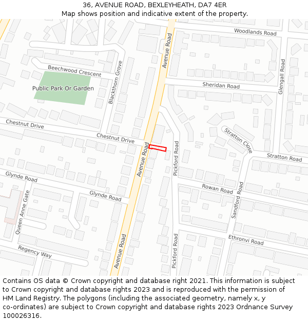 36, AVENUE ROAD, BEXLEYHEATH, DA7 4ER: Location map and indicative extent of plot