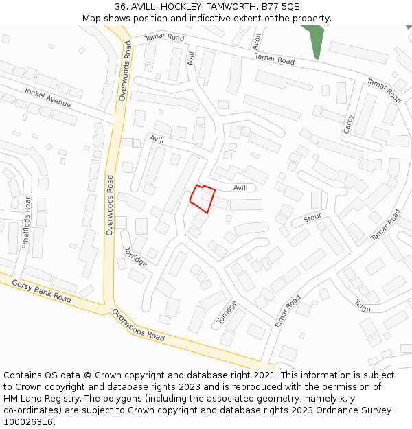 36, AVILL, HOCKLEY, TAMWORTH, B77 5QE: Location map and indicative extent of plot