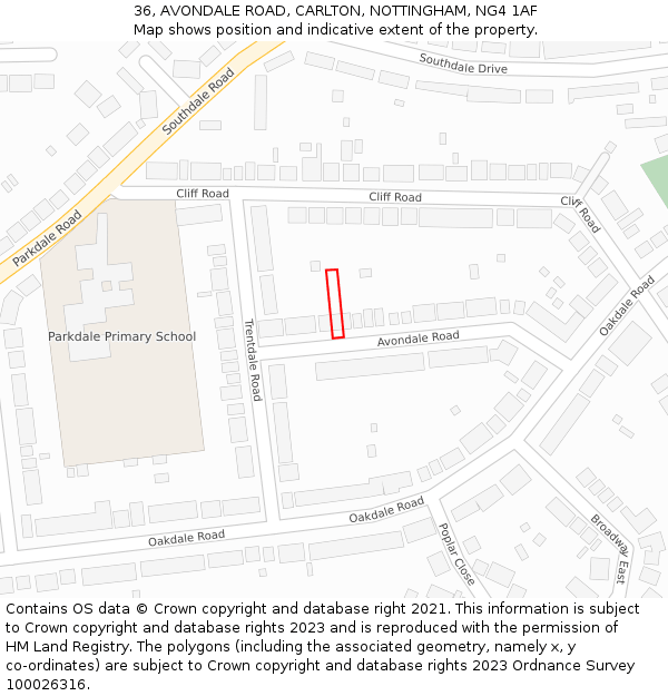 36, AVONDALE ROAD, CARLTON, NOTTINGHAM, NG4 1AF: Location map and indicative extent of plot