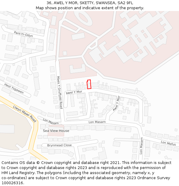 36, AWEL Y MOR, SKETTY, SWANSEA, SA2 9FL: Location map and indicative extent of plot
