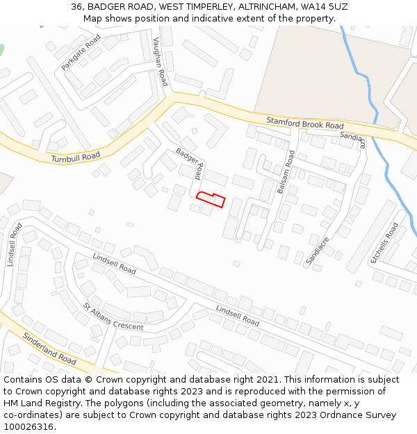 36, BADGER ROAD, WEST TIMPERLEY, ALTRINCHAM, WA14 5UZ: Location map and indicative extent of plot