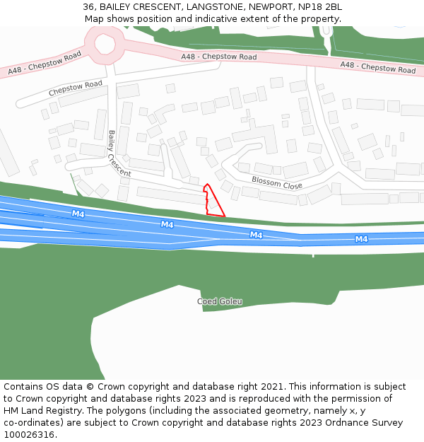 36, BAILEY CRESCENT, LANGSTONE, NEWPORT, NP18 2BL: Location map and indicative extent of plot