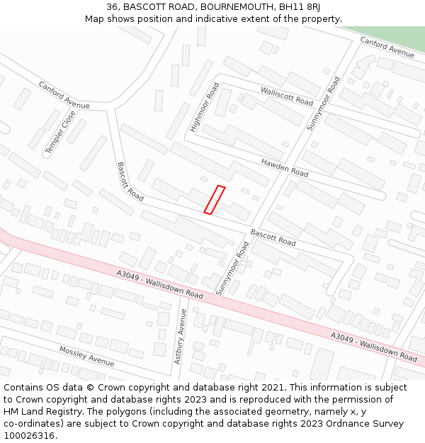 36, BASCOTT ROAD, BOURNEMOUTH, BH11 8RJ: Location map and indicative extent of plot