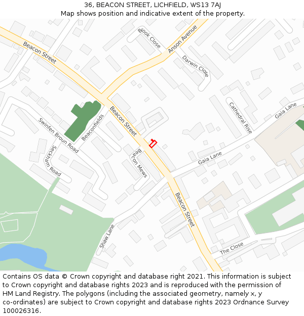 36, BEACON STREET, LICHFIELD, WS13 7AJ: Location map and indicative extent of plot